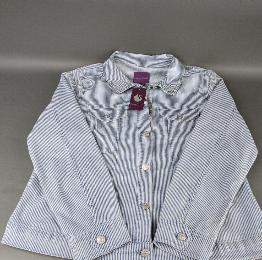 Gloria Vanderbilt Railroad Striped Jean Jacket,size Large